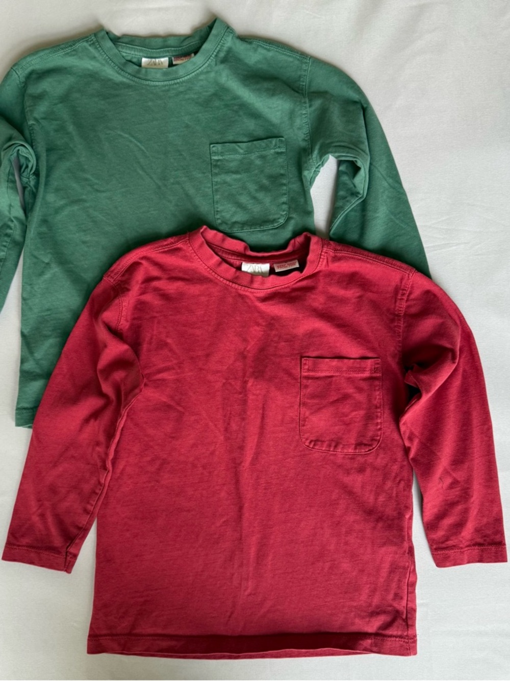 Zara Kids Long-Sleeve Pocket Tees in Red & Green